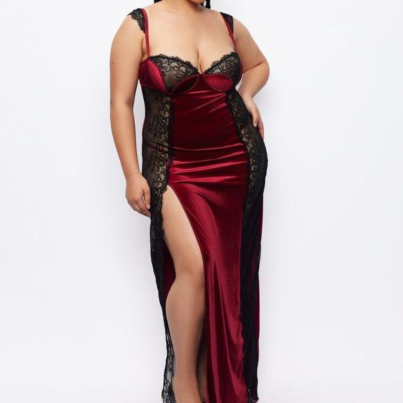 Georgine Velvet And Lace Gown Persian Red Lingerie